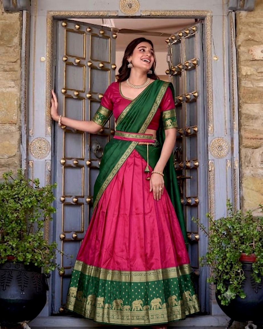 Deep Pink Narayan Pattu Lehenga
